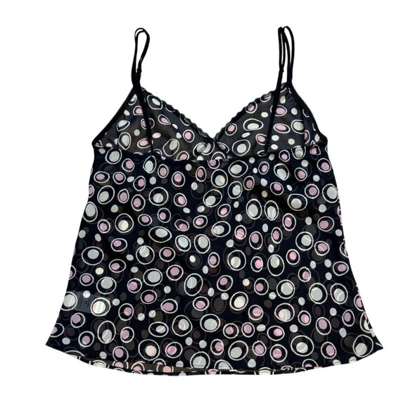 Y2K Mesh Camisole Top Size 12 Circle Pattern Black Pink - Picture 2 of 6